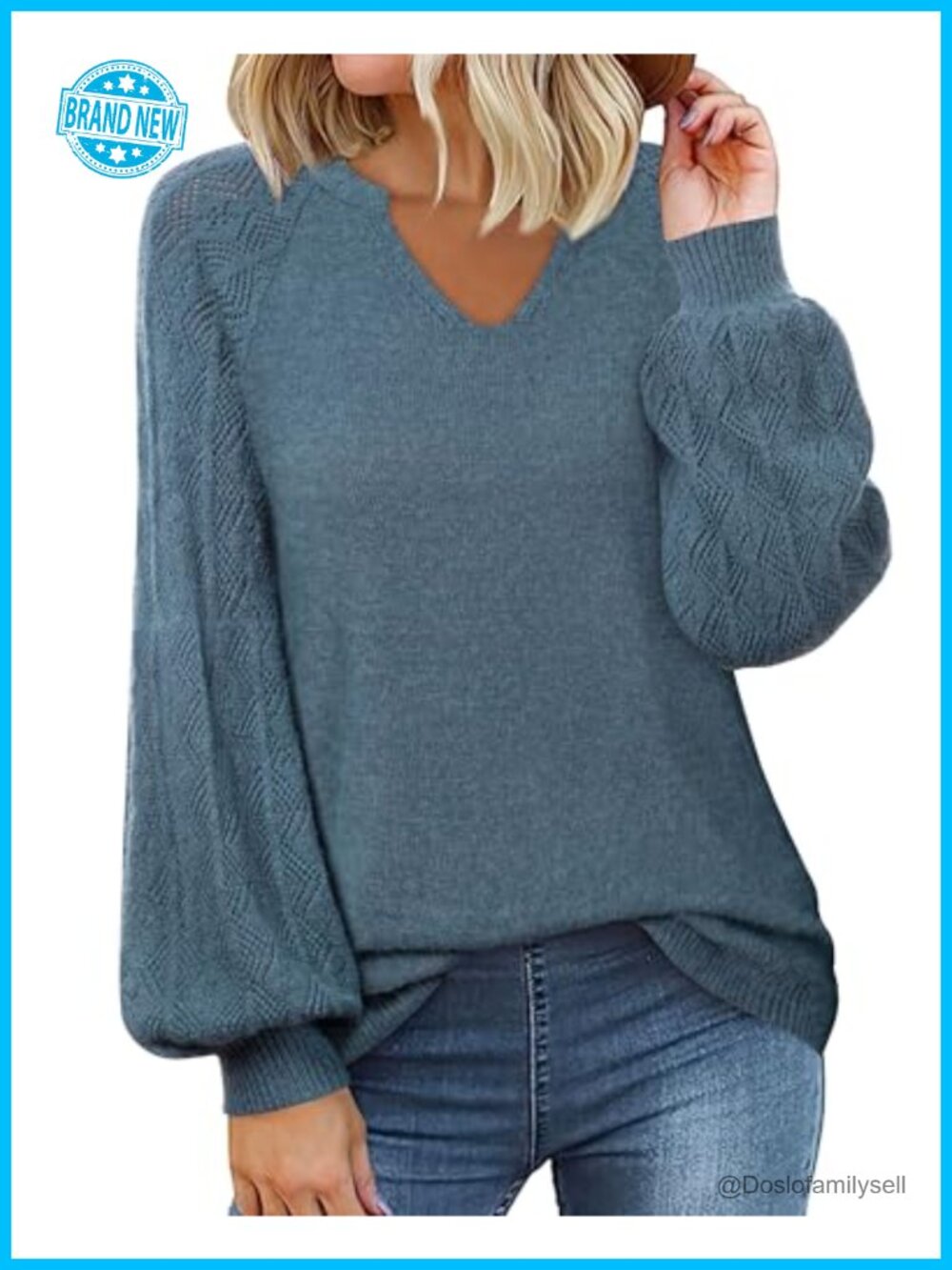 Lightweight V Neck Long Sleeve Pullover Sweater Chunky Knit Casual